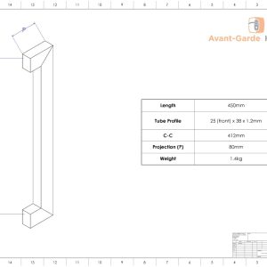 450mm SATIN MATTE BLACK Front Door Handles | Dalton Series