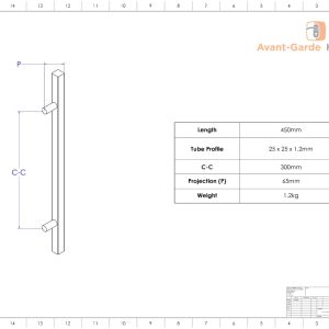 450 mm SATIN MATT BLACK Front Door Handles | Gladstone Series